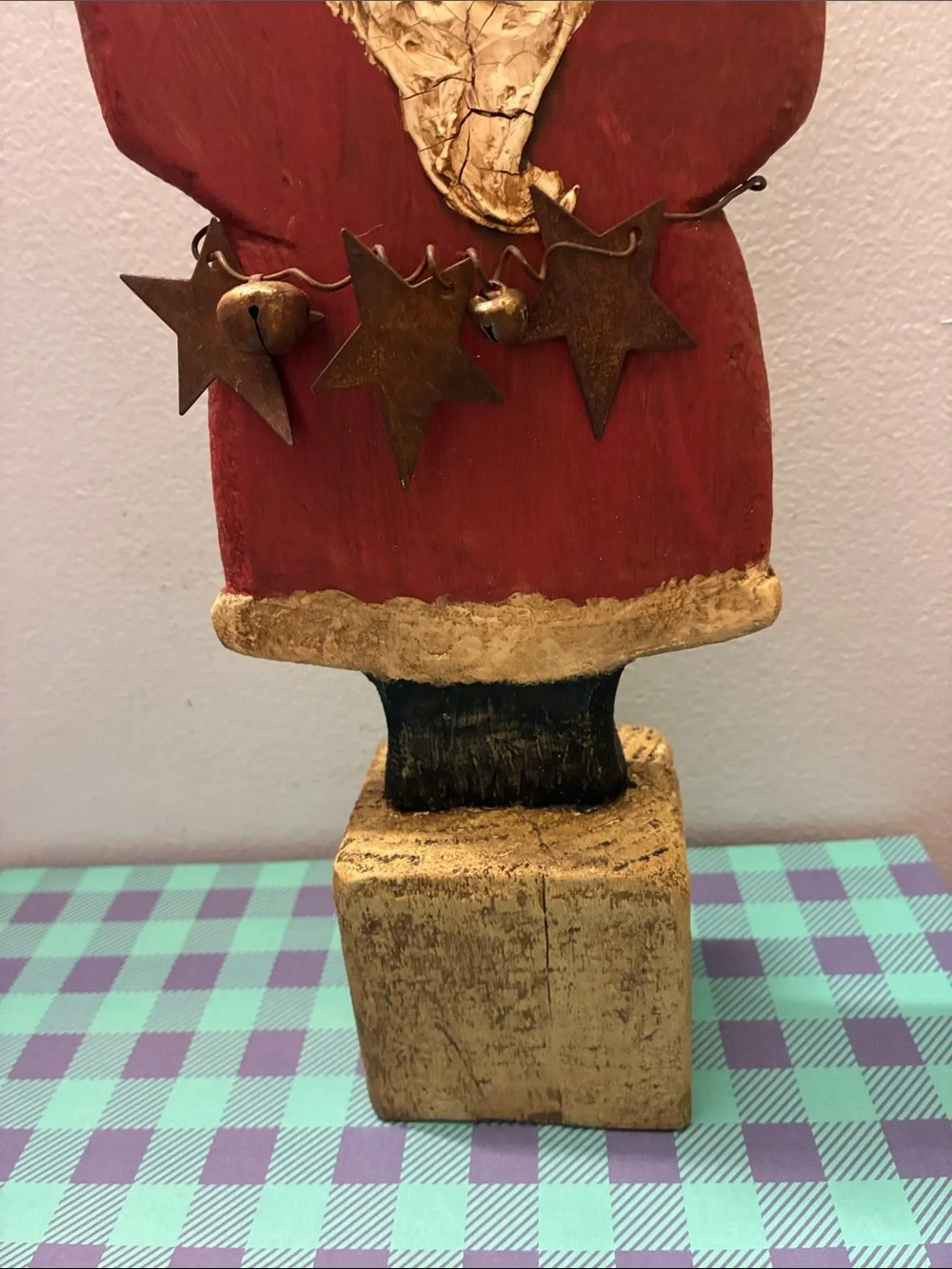 Handcrafted Red Santa Holiday Decoration - Wood Carved